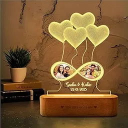 ZOCI VOCI Anniversary Gift Personalized 3D Illusion Heart Lamp | Engraved Night Lamps for Special Occasions Unique Gift for Wife & Husband (Photo Heart 2)-image-0