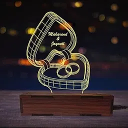 Giftiliya Personalized Led Ring Box Table Top, 3D Illusion LED Table Lamp, Ring Box Shape Customized Name Lamp for Couple Gift Anniversary, Wedding, Marriage, Valentine Day, Gift for Couples-picture-65