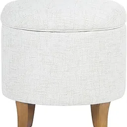 HomePop Home Decor | Upholstered Round Tufted Foot Rest Ottoman | Ottoman with Storage for Living Room & Bedroom | Decorative Home Furniture, Cream Textured Solid-picture-23