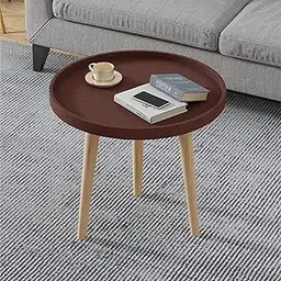 FURNIFOX Small Round Coffee Table, Modern Side Table with 3 Stable Legs, Multifunctional Sofa Side Table for Balcony Office (Brown)-picture-19