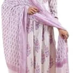 parthvi Women White Pure Cotton Angrakha Kurta with Pant & Dupatta with Floral Print Outfit for Women || Calf‑Length, 3/4 Sleeve, Round Neck – Elegant Ethnic Attire-picture-14