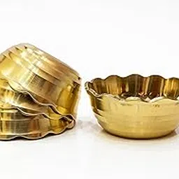 Narayan Product Unique Flower Cut Design Pure Brass Katori for Pooja | Small Multipurpose Prasadam Bowls for Pooja | Pooja Items Peetal Bowl (Set of 4) | Pital Diya Roli Chawal Kumkum Cups for Puja-picture-32