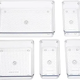 SHRUTI Set of 5 Drawer Organizers | Unbreakable Polypropylene Storage Boxes for Dressing Table, Kitchen, Office & Bedroom | Multi-Purpose Drawer Divider Trays for Neat Organization (Transparent)-picture-27