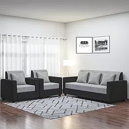 Wood Wing Furnitures Tulipo 5 Seater 3+1+1 Sofa Set for Living Room (Light Grey-Black)-image-14