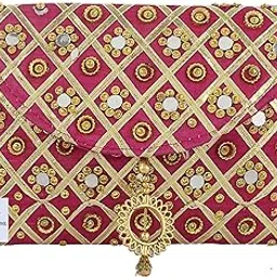 Heart Home Silk Traditional Mirror Work Envelope Clutch Bag Purse Handbag for Bridal, Casual, Party, Wedding (Pink)-HEART11440, Standard-picture-35