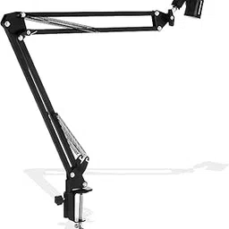 Techtest Professional Adjustable Microphone Desktop Arm - Folding Scissor Suspension Stand Holder/Shock Mount/Adjustable w Solid Boom Mic Clip – Perfect for Mounting on Desk Table Top for Recording image 1