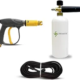 SWASTIK Spray Gun with Lockable Handle (Yellow), 10m Hydraulic Pipe & 1L Foam Canon for Pressure Washers | Suitable for STARQ, VANTRO, AIMEX, GAOCHENG, AGARO, Shakti-picture-42