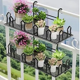 HASTHIP®Hanging Flower Pot Shelf for Handrail, Double Layer Stepped Wire Mesh Rack Garden Fence Hanging Multi Planter Pots Succulent Rack, 42.5x23x20cm-picture-25