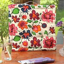 HOME COLORS.IN Cotton Floor Cushion - Soft Cotton Filler Sitting Cushion Chair Pad Seat Cushion - Festival Floral - 60X60X10 Cm(Multi)-picture-57