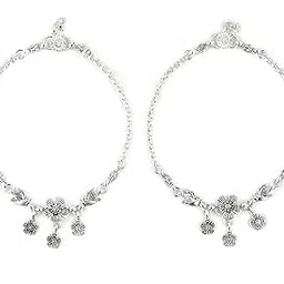 MDSC Vintage Floral Anklet with Dangling Flower Charms - Traditional Wedding Payal Jewelry for Women - Pack of 2-image-76