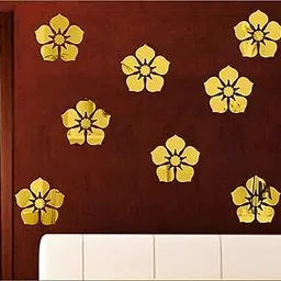 Wall1ders Same Size Flowers, Mirror Stickers for Wall, Acrylic Stickers, Wall Mirror Stickers, Wall Stickers for Bedroom, Hall, Home Offices (Gold) - Pack of 8-picture-39