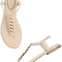 kenneth cole Women's Flat Sandal | Synthetic | Gold-Tone Chain T-Strap, Elastic Ankle Strap-picture-48