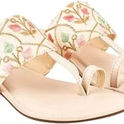 stylestry Embroidered Ethnic Cream Kolhapuri Flats For Women & Girls-picture-21