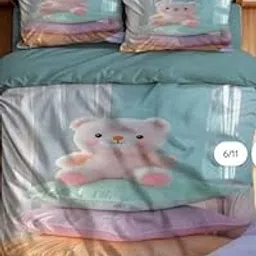 Sky Tex Green Color 7D Teddy Beat Printed Glace Cotton 160 TC Queen Size Double Bed Sheet with 2 Pillow Covers (Christmas Special)-picture-17