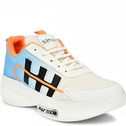 Men's Sports Shoes, White with Blue Orange Accents, Air Zoom Technology, Athletic Trainers-picture-23