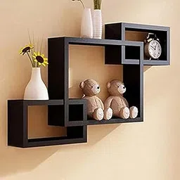 Amaze Shoppee Wooden Intersecting Wall Mount Shelf with 3 Shelves (Black)-image-35