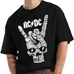 leotude Men AC DC Black Oversized T-Shirt Premium Tees Material Cotton Blend-picture-38