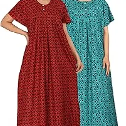 kuruti b sheets Nighty for Women Cotton Combo Nighty Gown Floor Length Round Neck Short Sleeves Jaipuri Maxi Gown Printed Free Size-picture-37