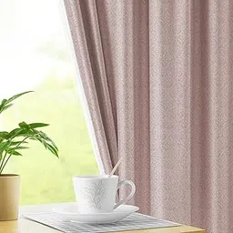LINENWALAS 100% Blackout Curtains for Door (7.5 Feet) - Set 2 Panels Linen Texture with Geometric Floral Pattern Complete Light Blocking with Thermal Insulated, Nose Reducing Backing (Peach Morganite)-image-15