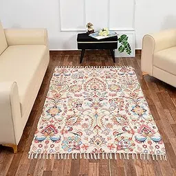 HOMADORN Handmade Sustainable Printed Modern Dhurrie/Rugs/Carpet upcycled from Scrap Fabric for Living Room/Bedside Runner for Enhanced Decor (4x6 feet)-picture-14