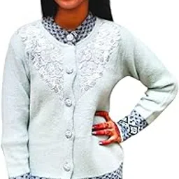 Radha emboidered Women's Lace Embellished Cardigan, Mint Green with Fair Isle Trim, Button Front-picture-44