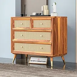 OCTANGLE Solid Sheesham Wood Rattan Chest of Drawer for Home - Storage Cabinet with 4 Drawers for Living Room,Bedroom Handcrafted Furniture (Honey Finish)-picture-13