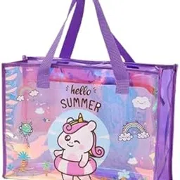 Kids Beautiful Beach Bag Transparent Tote for Girls,/Boys Waterproof Beach and Swimming & Travel Bag (15x11 Inch)-image-80