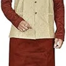 amzira Ethnic Wear Kurta Pyjama With Jacket/Waistcoat/Blazer/Koti For Men- Red-picture-52