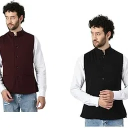indiweaves Men Waistcoat Nehru/Modi Jacket for Winter (Pack of 2) Maroon::Black-picture-26