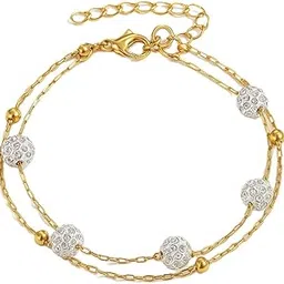 PURPLE DRIZZLE Double Layer Crystal Ball Anklet, Gold Plated, Adjustable Length-picture-29