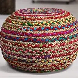 Ayush Handloom Hand Woven Knitted Style Pouf Floor Ottoman (30x20x20 cm, Multi Color)-picture-47