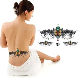 S.A.V.I Waterproof Butterfly and Black Lace Temporary Tattoos for Chest, Waist, and Back - Men and Women Tattoo Designs with Text, Size - 24x14 cm-picture-28