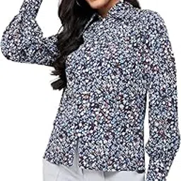 kibo Casual Women's Floral Polyester Collar Neck Top Blue-picture-10