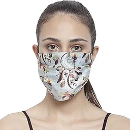 Blue Brown Three Layer Woven Fabric Outdoor Protection Reusable Face Mask with Printed Design for Men and Women-image-73