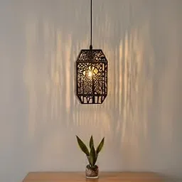 Moroccan Lantern Pendant Light, Black Metal Hexagonal Hanging Lamp with Intricate Cutout Design, Indoor Outdoor Decorative Ceiling Light for Home, Garden and Balcony.-picture-22