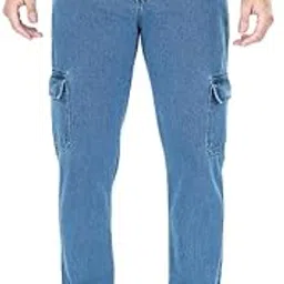 mq denim Men's Straight Fit 6-Pocket Cargo Mid Rise Jeans, Non-Stretchable and Pure Cotton Denim. Trendy and Comfortable Casual Wear.-picture-22
