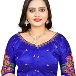 scube designs Cotton Silk All Over embrodered Round Neck Cutwork Half Sleeves Saree Blouse Readymade Crop Top Choli for Girls & Womens Free Size (503)-picture-27