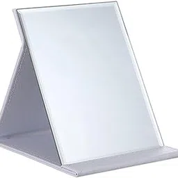 YANCI® Portable Folding Makeup Mirror Black PU Leather Travel Mirror Vanity Mirrors with Stand Super HD Compact Foldable Mirror for Travel, Camping, Office Desk, 6.69 x 4.72 Inch (White, Pack of 1)-image-85