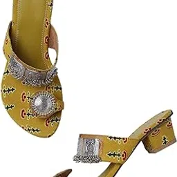 Kiana Women's Yellow Synthetic Printed Pointed Toe Heels-image-38
