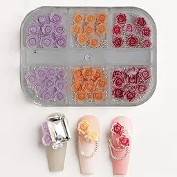 3D Rose Nail Art Decorations Set - Multi-Color (Purple, Orange, Red) with Pearls | 3D Floral Design for Nail Extension & Manicure | DIY Nail Art Kit for Women & Girls | Small Storage Box-image-74