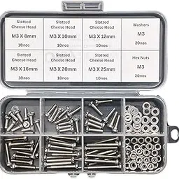 OnlyScrews 110-Piece M3 Slotted Cheese Head Screw Set, SS304 Stainless Steel, Assorted Lengths 8-25mm with Washers and Hex Nuts-picture-22