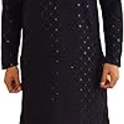 sojanya (Since 1958 Men's Cotton Gold Embroidered Sequinned Kurta With white churidar Pyjama-picture-38