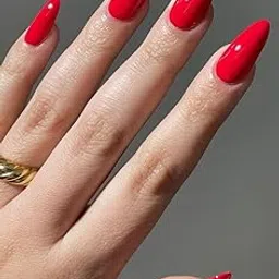 Artificial Nails: Glossy Red Solid Plain Color/Shape Long Stiletto (Set of 12 with nail glue, nail file, cuticle pusher, cleaning wipe)-picture-33