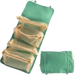 House of Quirk Hanging Roll-Up Makeup Bag, 4-in-1 Foldable Toiletry Bag for Travel, Detachable Storage Bags, Travel Cosmetic Organizer Bag for Women (Green)-picture-20