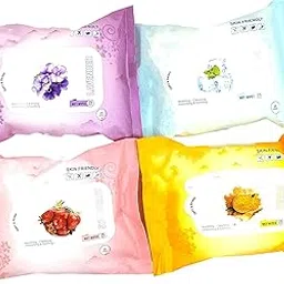 Navmav Facial Wipes Multipurpose Wet Wipes Daily Cleansing Wipe Makeup Remover Soft Wipe Face Tissue for Face Mask for Women & Girls Travel Use with 4 Different Fragrance (4 Packet -25pc Each)-image-7