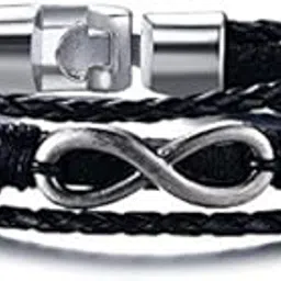 Vintage Infinity Sign Leather Hand Rope Alloy Braided Bracelet for Men – Comfortable, Stylish-image-46