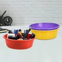 Homestic Pack of 3 Desk Organizer | Stationery Organizer | Multipurpose Organizer | Office Supplies for Pen-Pencil-Staplers | Desktop Organizer | 6 LTR | Yellow & Purple & Red-image-36