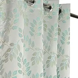 Premium Room Darkening Jacquard Fabric Tulsi Curtains for Door 7 Feet, Set of 2, Aqua-picture-12