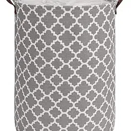 FORKLS Round Laundry Basket with Leather Handle | 48L Large Linen Collapsible Storage Basket | Foldable Hamper with Drawstring Closure | Waterproof Laundry Organizer for Bedroom & Home Use (Grey)-image-10