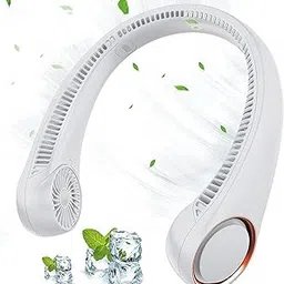 Portable Neck Fan, Hands Free Bladeless Fan, 360° Cooling, Wearable Quiet Fan for Outdoor Indoor Use(White)-image-0